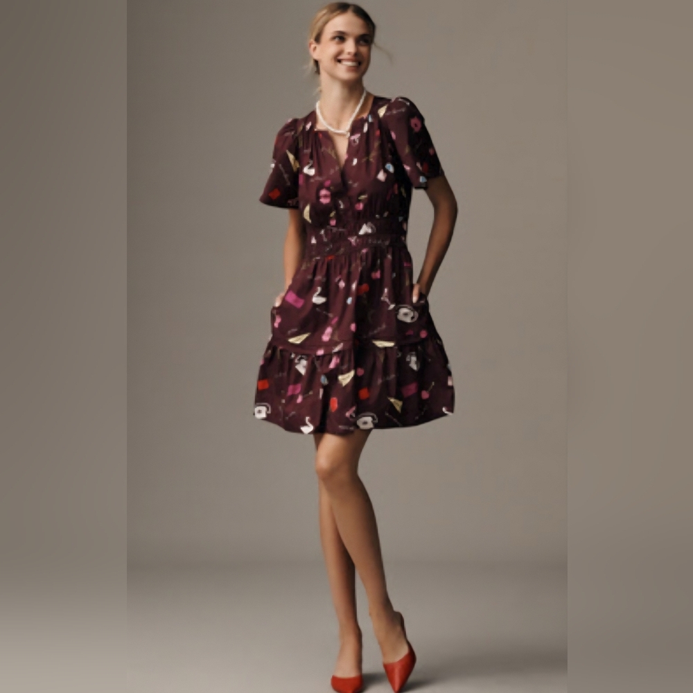 Chic Burgundy Patterned Dress - Picture 2 of 14